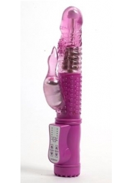 Розовый вибромассажёр с ротацией и клиторальным хвостом - 21,5 см. - White Label