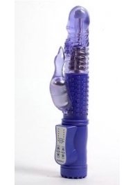 Синий вибратор с ротацией и клиторальным стимулятором - 22,5 см. - White Label