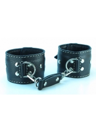 Чёрные кожаные наручники с крупной строчкой - БДСМ Арсенал - купить с доставкой в Екатеринбурге