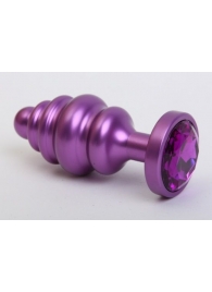 Фиолетовая ребристая анальная пробка с фиолетовым кристаллом - 7,3 см. - 4sexdreaM - купить с доставкой в Екатеринбурге