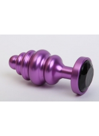 Фиолетовая ребристая анальная пробка с чёрным кристаллом - 7,3 см. - 4sexdreaM - купить с доставкой в Екатеринбурге