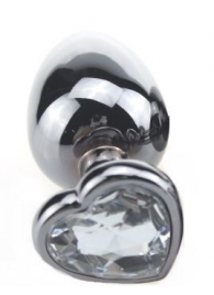 Серебристая пробка с прозрачным кристаллом-сердечком - 9 см. - 4sexdreaM - купить с доставкой в Екатеринбурге