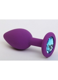 Фиолетовая силиконовая пробка с голубым стразом - 7,1 см. - 4sexdreaM - купить с доставкой в Екатеринбурге