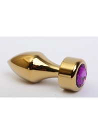 Золотистая анальная пробка с широким основанием и фиолетовым кристаллом - 7,8 см. - 4sexdreaM - купить с доставкой в Екатеринбурге