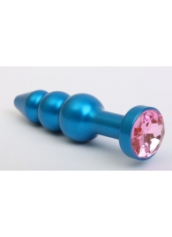 Синяя фигурная анальная пробка с розовым кристаллом - 11,2 см. - 4sexdreaM - купить с доставкой в Екатеринбурге