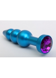Синяя фигурная анальная пробка с фиолетовым кристаллом - 11,2 см. - 4sexdreaM - купить с доставкой в Екатеринбурге