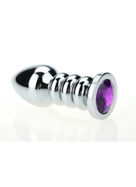 Серебристая фигурная анальная пробка с фиолетовым кристаллом - 10,3 см. - 4sexdreaM - купить с доставкой в Екатеринбурге