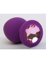 Фиолетовая силиконовая пробка с розовым стразом - 8,2 см. - 4sexdreaM - купить с доставкой в Екатеринбурге