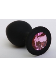 Чёрная силиконовая пробка с розовым стразом - 8,2 см. - 4sexdreaM - купить с доставкой в Екатеринбурге