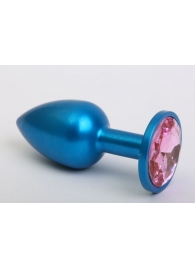 Синяя анальная пробка с розовым кристаллом - 8,2 см. - 4sexdreaM - купить с доставкой в Екатеринбурге