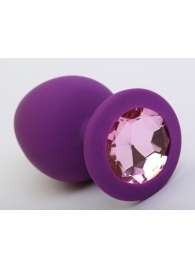 Фиолетовая силиконовая пробка с розовым стразом - 9,5 см. - 4sexdreaM - купить с доставкой в Екатеринбурге