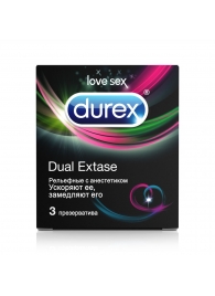Рельефные презервативы с анестетиком Durex Dual Extase - 3 шт. - Durex - купить с доставкой в Екатеринбурге