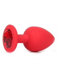 Красная силиконовая пробка с красным кристаллом размера M - 8 см. - Vandersex - купить с доставкой в Екатеринбурге