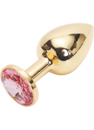 Золотистая анальная пробка с розовым кристаллом размера M - 8 см. - Vandersex - купить с доставкой в Екатеринбурге