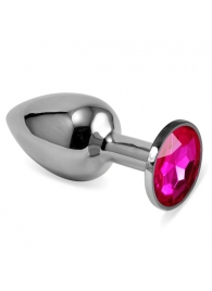 Серебристая анальная пробка с ярко-розовым кристаллом размера S - 7 см. - Vandersex - купить с доставкой в Екатеринбурге