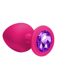 Большая розовая анальная пробка Emotions Cutie Large с фиолетовым кристаллом - 10 см. - Lola Games - купить с доставкой в Екатеринбурге