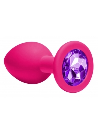Средняя розовая анальная пробка Emotions Cutie Medium с фиолетовым кристаллом - 8,5 см. - Lola Games - купить с доставкой в Екатеринбурге