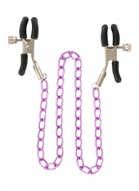 Зажимы для сосков Nipple Chain Metal на фиолетовой цепочке - Toy Joy - купить с доставкой в Екатеринбурге