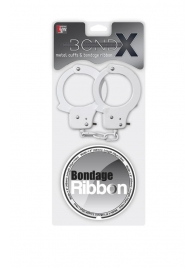 Набор для фиксации BONDX METAL CUFFS AND RIBBON: белые наручники из листового материала и липкая лента - Dream Toys - купить с доставкой в Екатеринбурге