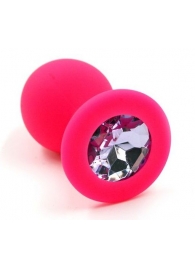 Розовая силиконовая анальная пробка с розовым кристаллом - 7 см. - Kanikule - купить с доставкой в Екатеринбурге