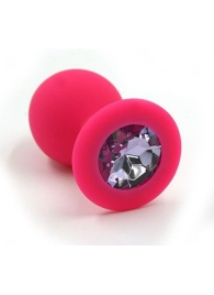 Розовая силиконовая анальная пробка с светло-фиолетовым кристаллом - 7 см. - Kanikule - купить с доставкой в Екатеринбурге