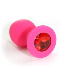 Розовая силиконовая анальная пробка с красным кристаллом - 7 см. - Kanikule - купить с доставкой в Екатеринбурге