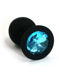 Чёрная силиконовая анальная пробка с голубым кристаллом - 7 см. - Kanikule - купить с доставкой в Екатеринбурге
