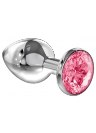 Большая серебристая анальная пробка Diamond Pink Sparkle Large с розовым кристаллом - 8 см. - Lola Games - купить с доставкой в Екатеринбурге