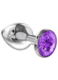 Малая серебристая анальная пробка Diamond Purple Sparkle Small с фиолетовым кристаллом - 7 см. - Lola Games - купить с доставкой в Екатеринбурге