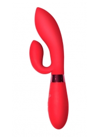 Красный вибратор Gina с клиторальным отростком - 20 см. - Indeep