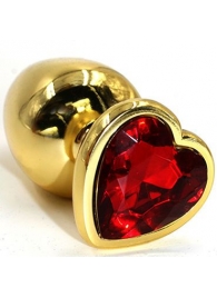 Золотистая анальная втулка с красным кристаллом-сердцем - 7 см. - Джага-Джага - купить с доставкой в Екатеринбурге