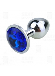 Серебристая анальная втулка с синим кристаллом - 7 см. - Джага-Джага - купить с доставкой в Екатеринбурге