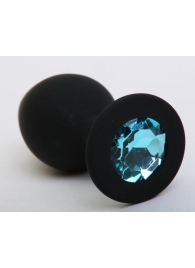 Чёрная анальная втулка с голубым кристаллом - 7,3 см. - Джага-Джага - купить с доставкой в Екатеринбурге