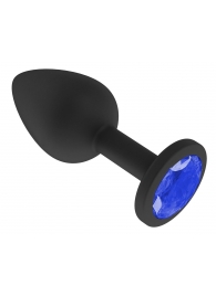 Чёрная анальная втулка с синим кристаллом - 7,3 см. - Джага-Джага - купить с доставкой в Екатеринбурге