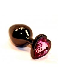 Чёрная анальная пробка с розовым стразом-сердцем - 8 см. - 4sexdreaM - купить с доставкой в Екатеринбурге