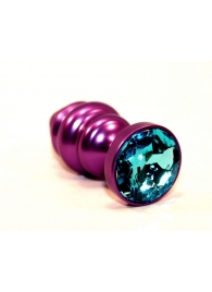Фиолетовая рифленая пробка с голубым кристаллом - 7,3 см. - 4sexdreaM - купить с доставкой в Екатеринбурге