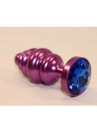 Фиолетовая рифленая пробка с синим кристаллом - 7,3 см. - 4sexdreaM - купить с доставкой в Екатеринбурге