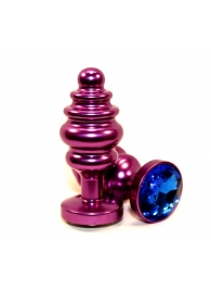 Фиолетовая рифленая пробка с синим кристаллом - 7,3 см. - 4sexdreaM - купить с доставкой в Екатеринбурге