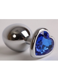 Серебристая анальная пробка с синим кристаллом-сердцем - 9 см. - 4sexdreaM - купить с доставкой в Екатеринбурге