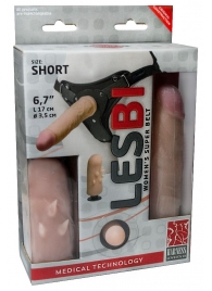 Телесный поясной страпон LESBI с вагинальной пробкой - 17 см. - LOVETOY (А-Полимер) - купить с доставкой в Екатеринбурге