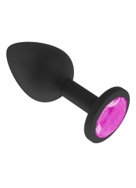 Чёрная анальная втулка с розовым кристаллом - 7,3 см. - Джага-Джага - купить с доставкой в Екатеринбурге
