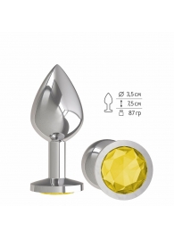 Серебристая средняя пробка с желтым кристаллом - 8,5 см. - Джага-Джага - купить с доставкой в Екатеринбурге