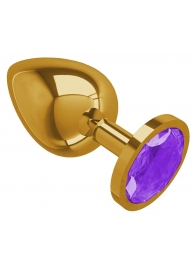 Золотистая большая анальная пробка с фиолетовым кристаллом - 9,5 см. - Джага-Джага - купить с доставкой в Екатеринбурге