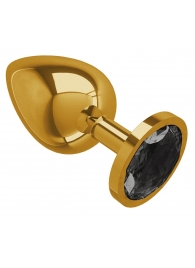 Золотистая большая анальная пробка с чёрным кристаллом - 9,5 см. - Джага-Джага - купить с доставкой в Екатеринбурге