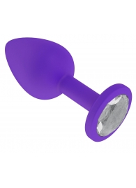 Фиолетовая силиконовая пробка с прозрачным кристаллом - 7,3 см. - Джага-Джага - купить с доставкой в Екатеринбурге