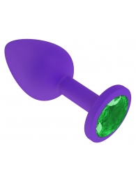 Фиолетовая силиконовая пробка с зеленым кристаллом - 7,3 см. - Джага-Джага - купить с доставкой в Екатеринбурге