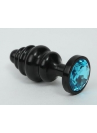 Черная фигурная анальная пробка с голубым кристаллом - 8,2 см. - 4sexdreaM - купить с доставкой в Екатеринбурге