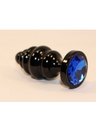Черная фигурная анальная пробка с синим кристаллом - 8,2 см. - 4sexdreaM - купить с доставкой в Екатеринбурге