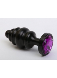 Черная фигурная анальная пробка с фиолетовым кристаллом - 8,2 см. - 4sexdreaM - купить с доставкой в Екатеринбурге