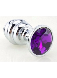 Серебристая фигурная анальная пробка с фиолетовым кристаллом - 8 см. - 4sexdreaM - купить с доставкой в Екатеринбурге